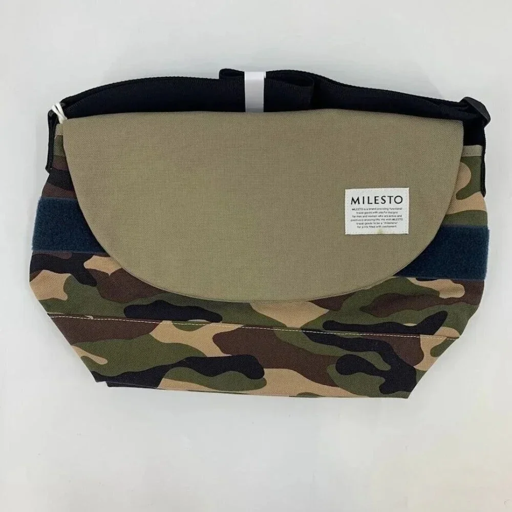 Milesto Camouflage Canvas Medium Multi Pocket Strap Messenger NWT